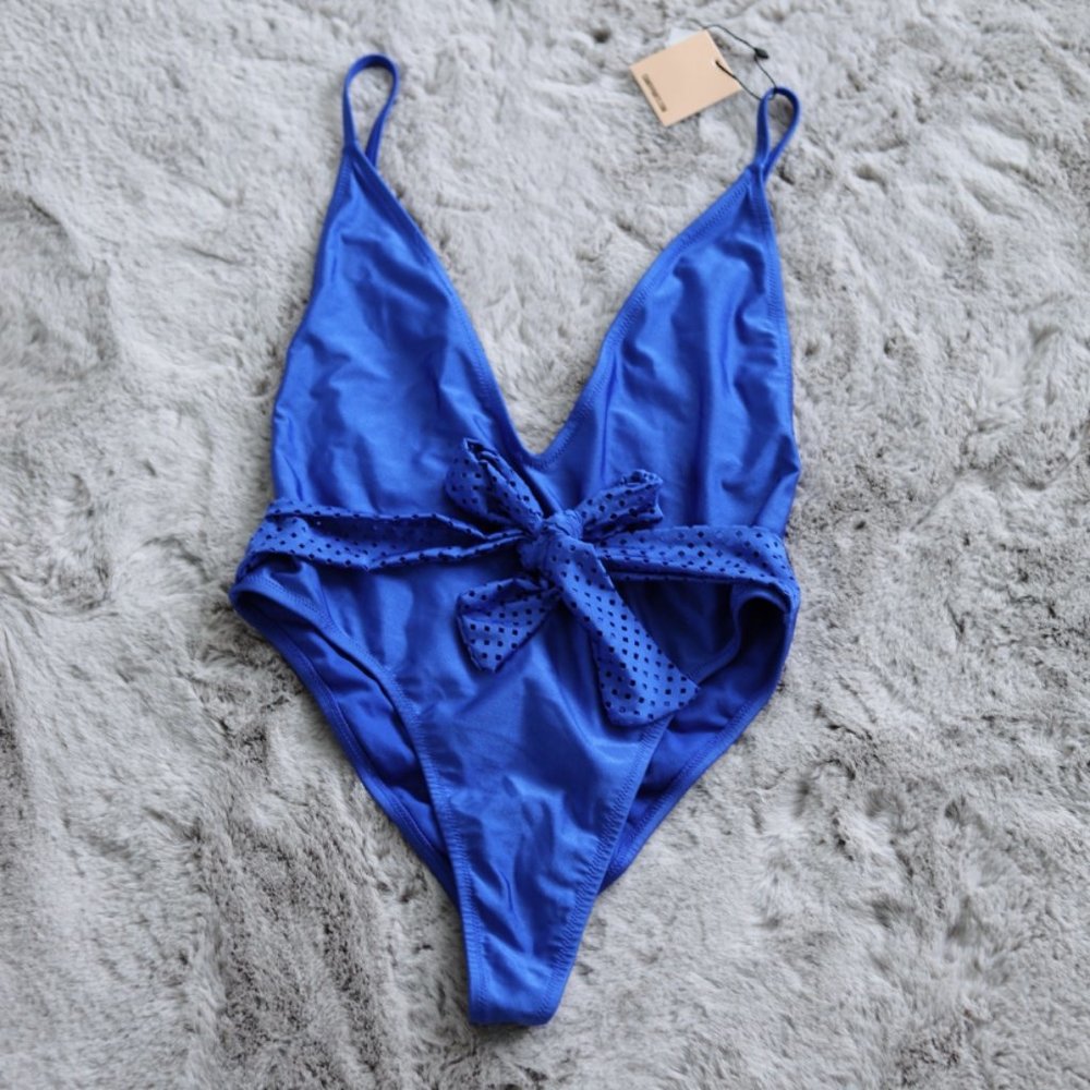 NWT Candypants Textured Tie Swimsuit - Cobalt Blue